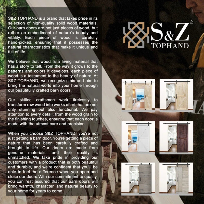 S&Z TOPHAND Barn Door, Unfinished British Brace Barn Door/Country Style/Solid Wood/Sliding Door/Durable