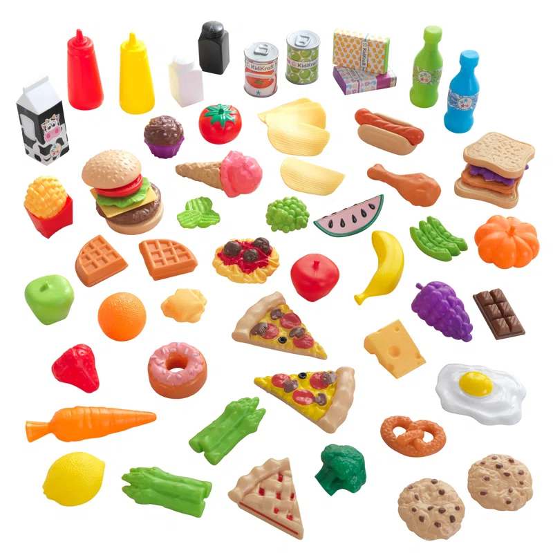 KidKraft 65-Piece Plastic Play Food Set for Play Kitchens, Fruits, Veggies, Sweets, & More