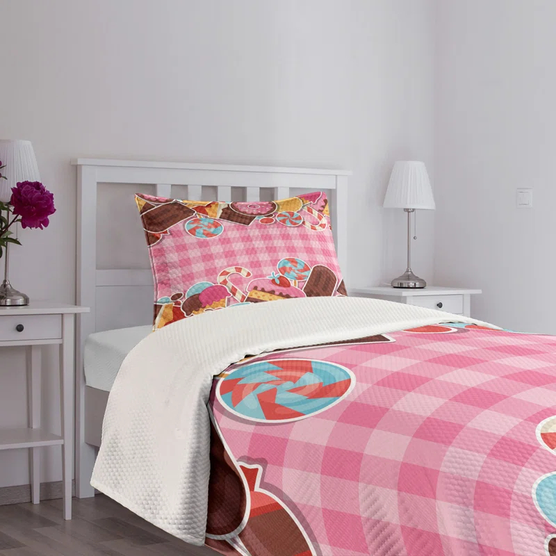 Ambesonne Ambesonne Sweets Bedspread Set 2 Pcs Candy Cookie Sugar Cake Twin Brown Pale Pink