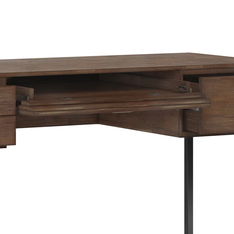 Simpli Home Richmond 60"W Solid Acacia Wood Desk, Industrial Style with Keyboard Tray and 3 Drawers