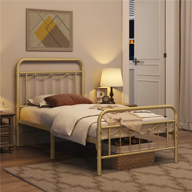 Laurel Foundry Modern Farmhouse® Dravin Metal Platform Bed Frame with Vintage Headboard and Footboard