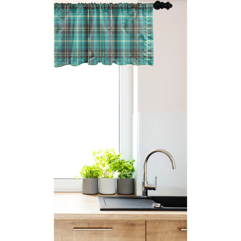 Ambesonne Ambesonne Brown Plaid Valance Pack of 2 Plaid Form with Stripes Cream Taupe Dark Seafoam