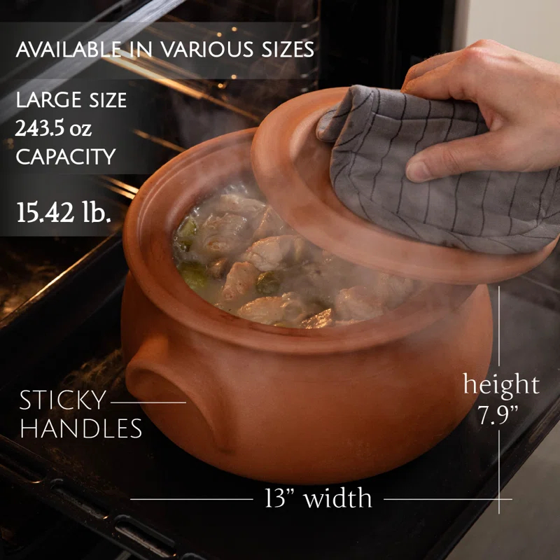 Hakan Hakan Suphan Handmade 7.6-Quart Large Clay Cooking Pot with Lid, Unglazed