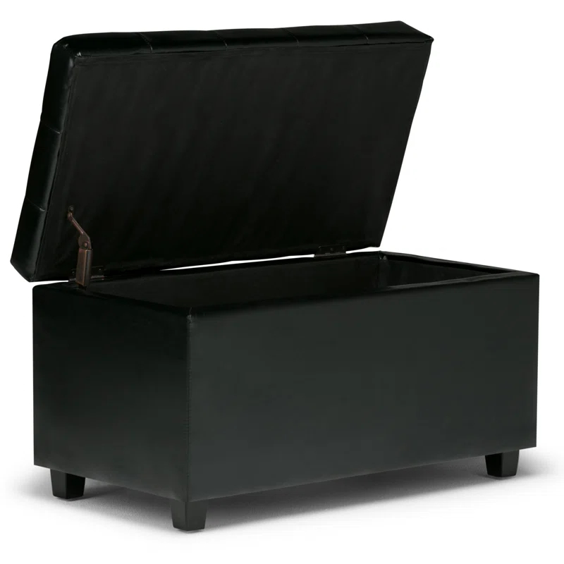 Simpli Home Cosmopolitan 34"W Upholstered Storage Ottoman with Tufted Design and Large Interior Storage