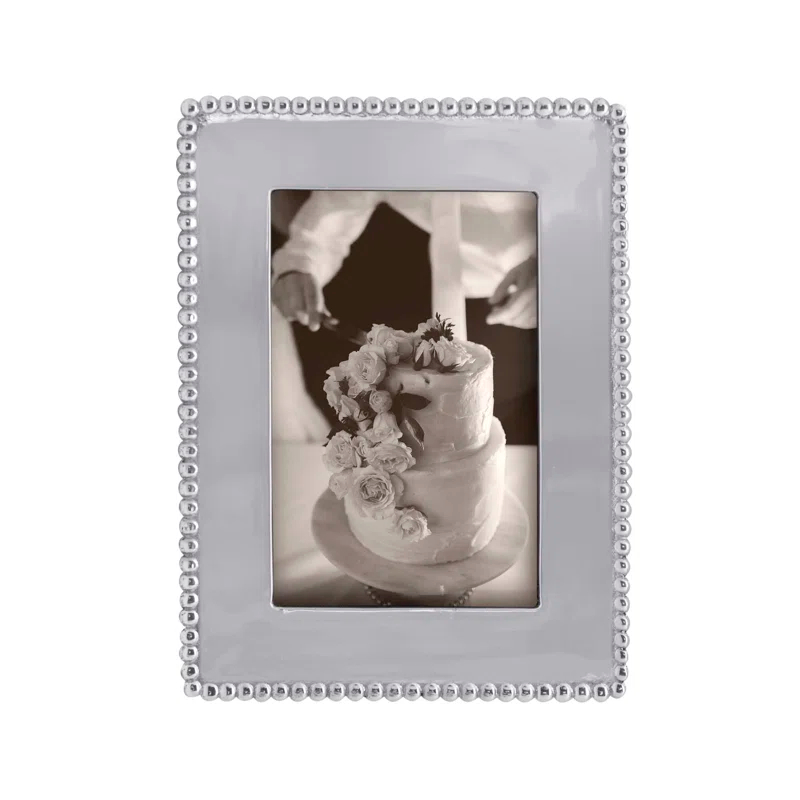 Beaded Silver Metal Beaded Picture Frame