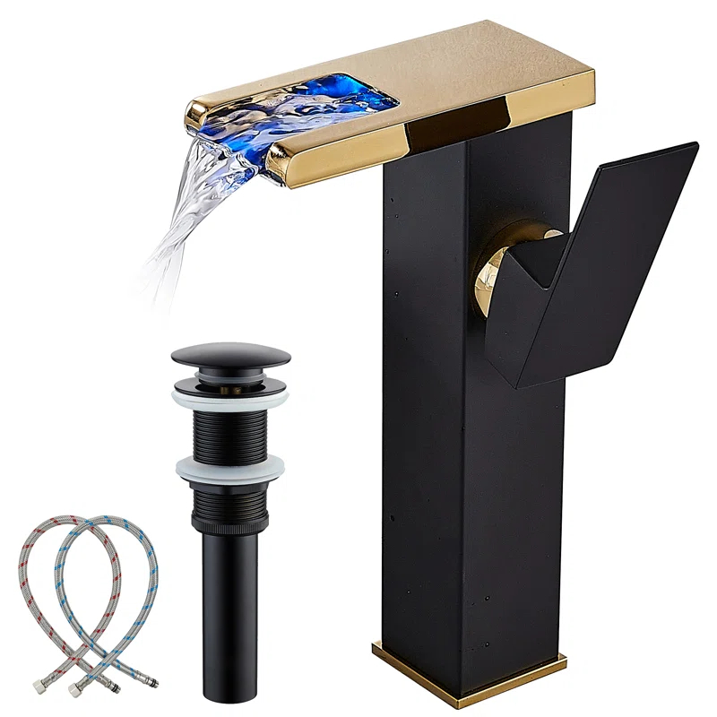 YCCUZA Y217H-BG Single Hole Faucet Single-handle LED Bathroom Vessel Sink Faucet with Drain Assembly