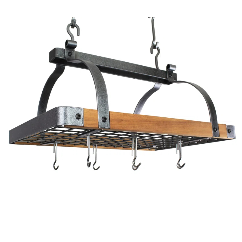 Signature 30" Rectangle Ceiling Pot Rack with Tigerwood & 24 Hooks