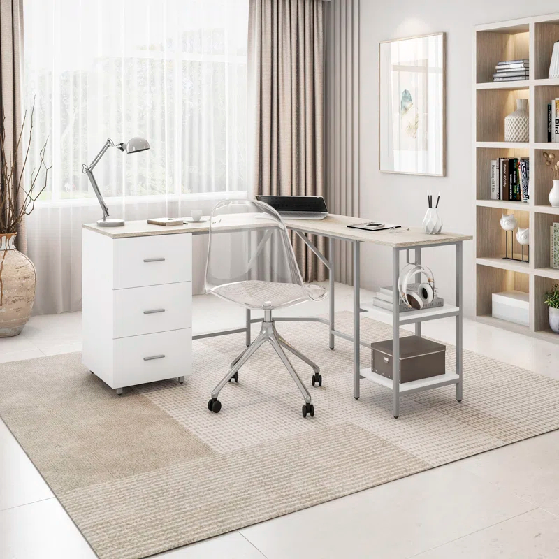 17 Stories Techni Mobili L-Shape Home Office Two-Tone Desk With Storage