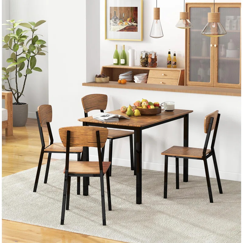 17 Stories 5 Piece Industrial Dining Table Set, Rectangular Kitchen Table And 4 Chairs, Dining Room Set For Small Space
