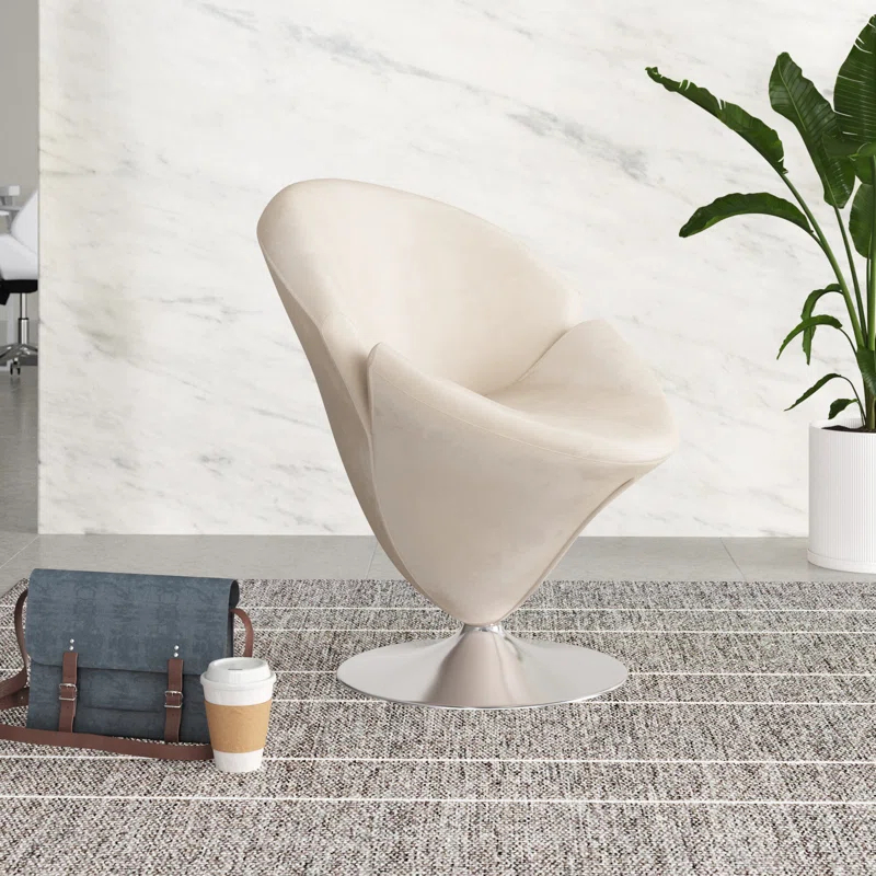 Manhattan Comfort Tulip Velvet Upholstered Swivel Barrel Chair in White