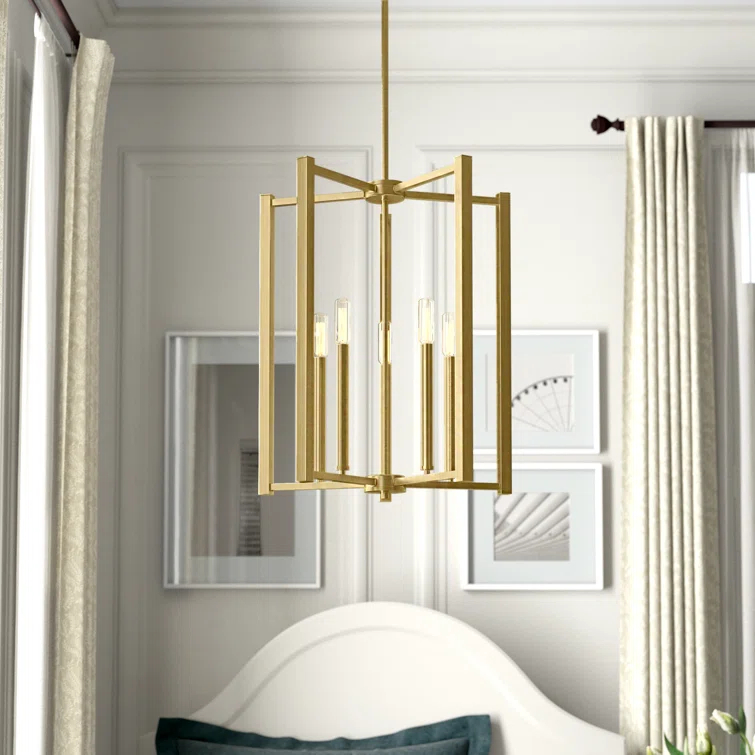 Greyleigh™ Brenton 5 - Light Lantern Square / Rectangle Pendant in Warm Brass