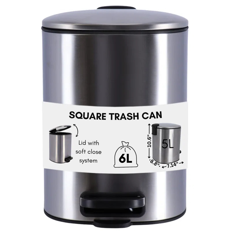 Evideco Mel Metal Step On Trash Can - 1.3 Gallons