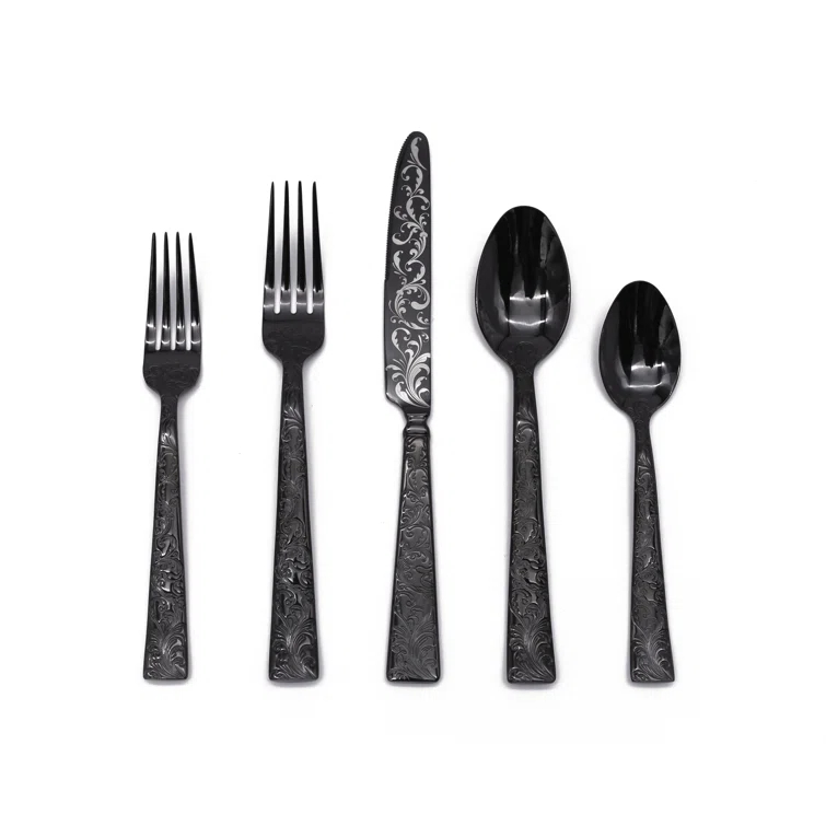 Godinger Silver Art Co Parisian Garden 18/10 Stainless Steel Black 20 Piece Set, Service For 4
