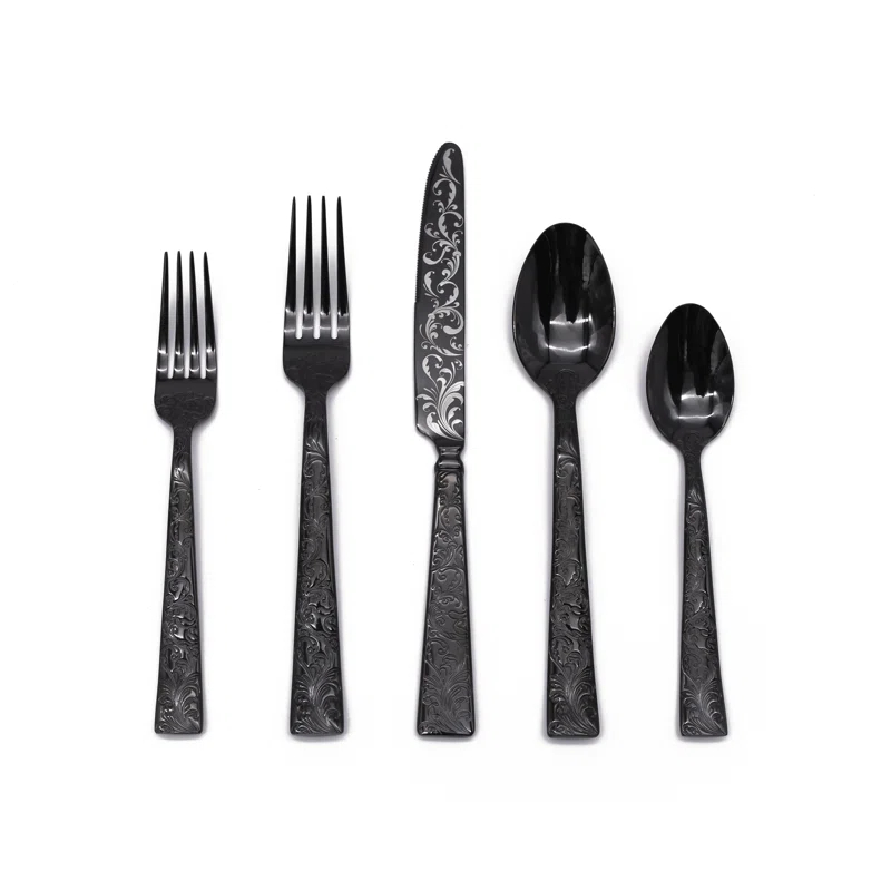 Godinger Silver Art Co Parisian Garden 18/10 Stainless Steel Black 20 Piece Set, Service For 4