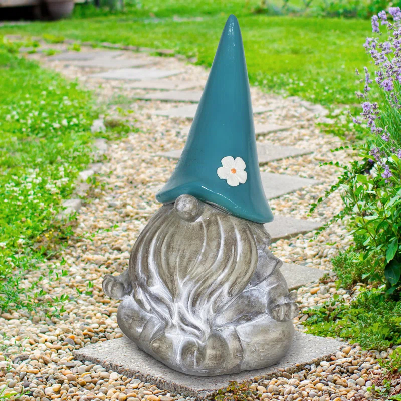 Exhart Exhart Good Time Solar Gnamaste Meditating Gnome Statue, 11 Inch