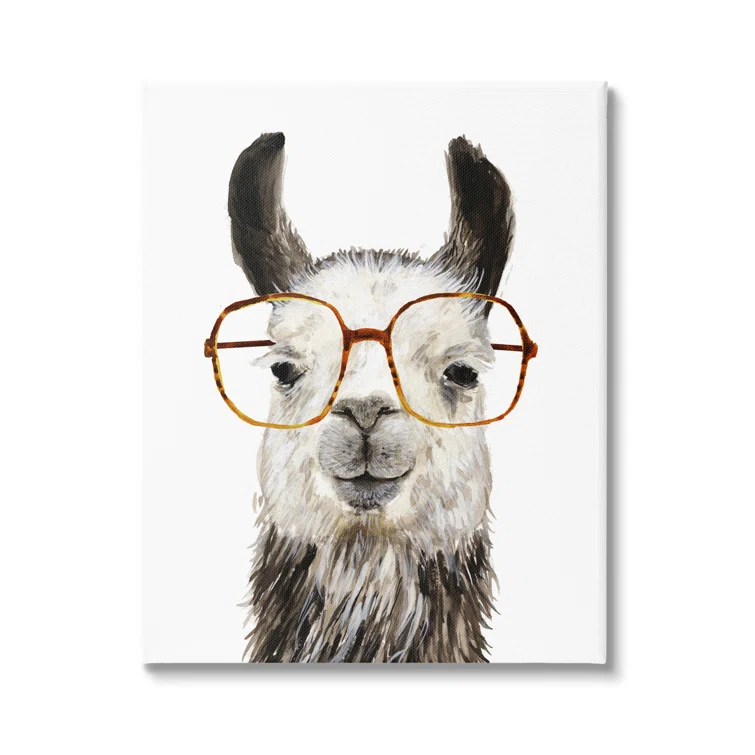 Stupell Industries Au-573-Canvas " Llama Farm Animal Eyeglasses " by Victoria Borges