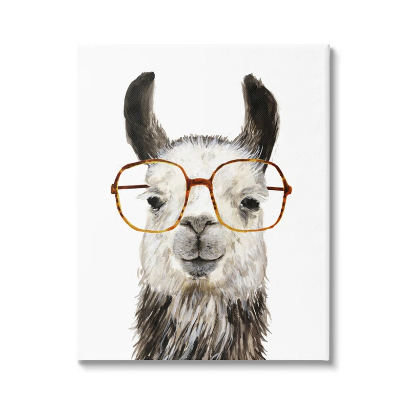 Stupell Industries Au-573-Canvas " Llama Farm Animal Eyeglasses " by Victoria Borges