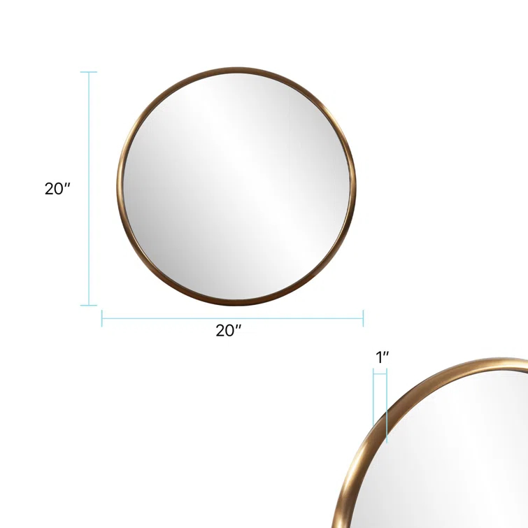 Yorkville Loft-Inspired Brushed Brass Round Wall Mirror, 20" x 20"