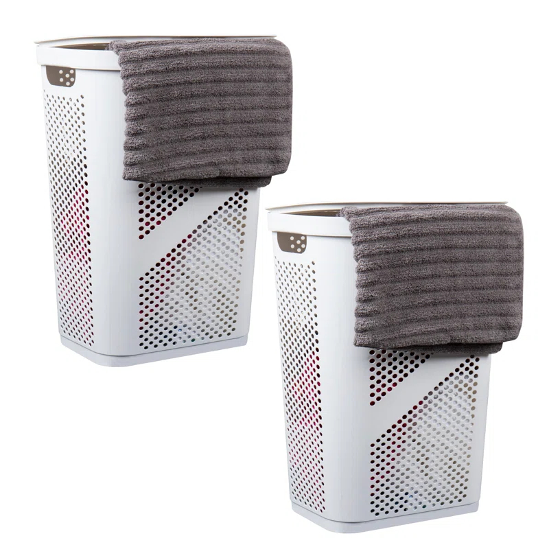 Mind Reader Mind Reader 60L Slim Laundry Hamper, Clothes Basket, Lid, Ventilated, Plastic, 17.25"L x 13.75"W x 23.5"H, 2-Pack