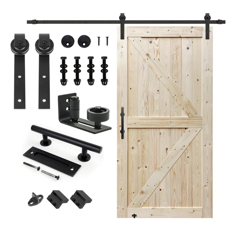 S&Z TOPHAND S&Z TOPHAND Unfinished British Brace Knotty Barn Door with Sliding Door Hardware Kit/Solid Wood/Sliding Door/Double Surfaces/A Simple Assembly is Required