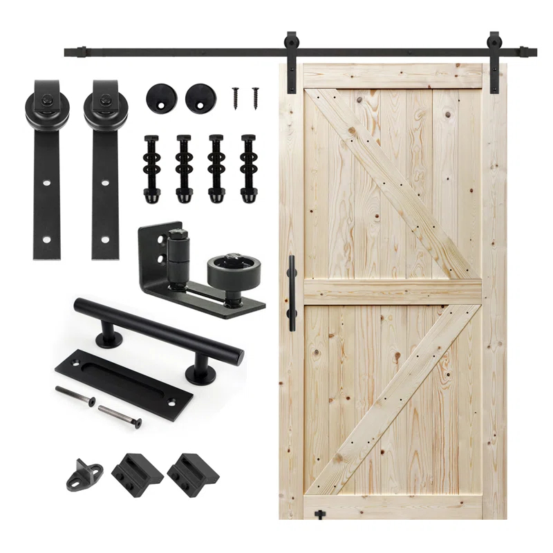 S&Z TOPHAND S&Z TOPHAND Unfinished British Brace Knotty Barn Door with Sliding Door Hardware Kit/Solid Wood/Sliding Door/Double Surfaces/A Simple Assembly is Required