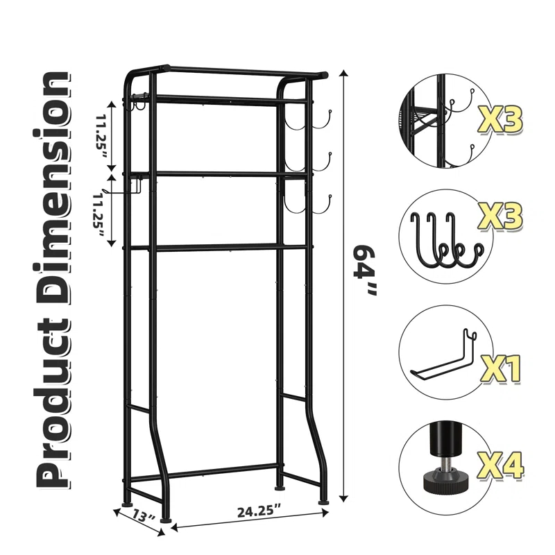 3 Tier Over The Toilet Rack, Shelf Bathroom, Bathroom Stand Organizer Space Saver, Black