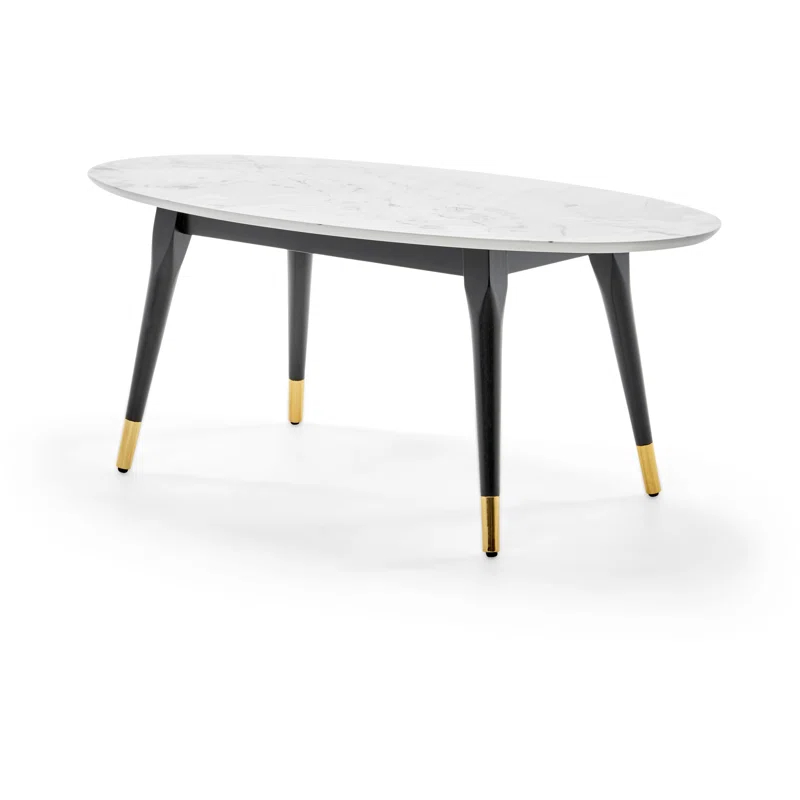 Elle Decor Clemintine Elle Decor Mid-Century Modern Oval Coffee Table with Brass Accents