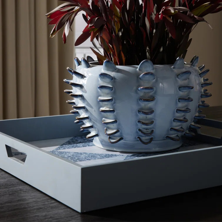 Slate Blue Mosaic Wood Tray with Handles