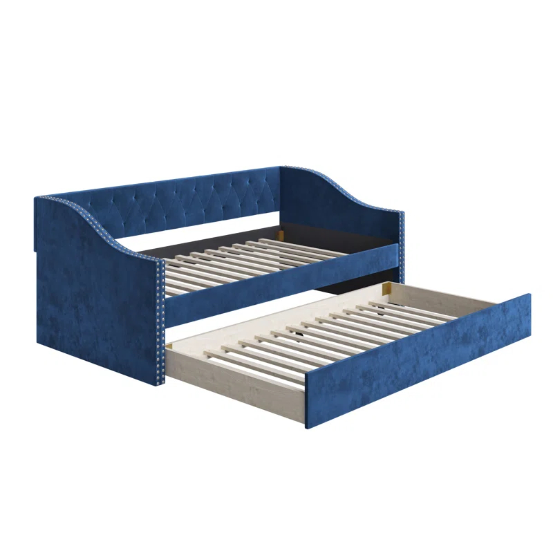 Boyd Sleep Manchester Upholstered Daybed with Pull Out Trundle, Twin Size, Tufted Backboard,