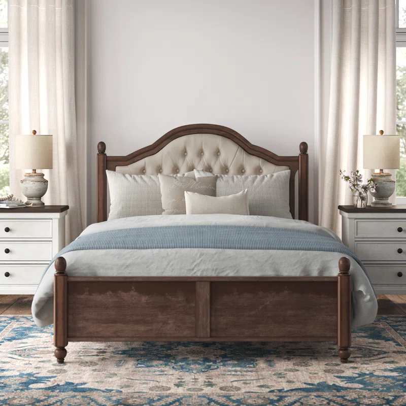 Lark Manor™ Amilio Queen Size Upholstered Bed Solid Wood Platform