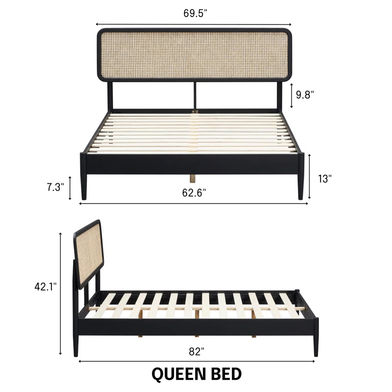 NTC Lupin Solid Wood Bed Frame with Headboard and Silent Slats, 1000 lbs Capacity Bed Frame