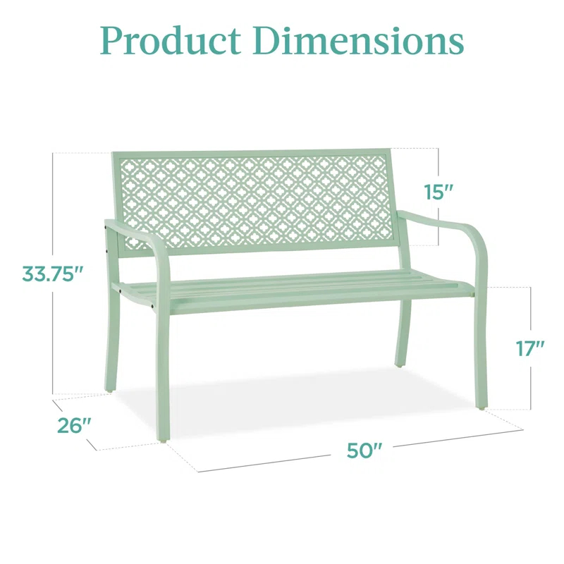 Red Barrel Studio® 2-Person Outdoor Metal Bench with Geometric Backrest, 790lb Capacity, for Garden, Patio, and Entryway
