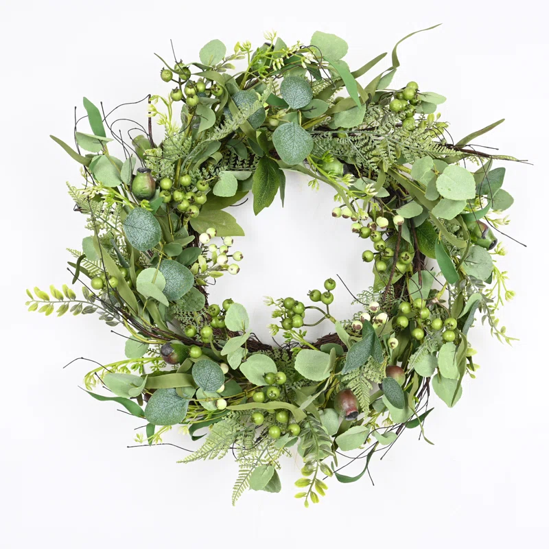 The Holiday Aisle® 22" Artificial Spring Summer Farmhouse Eucalyptus Berry Front Door Wreath