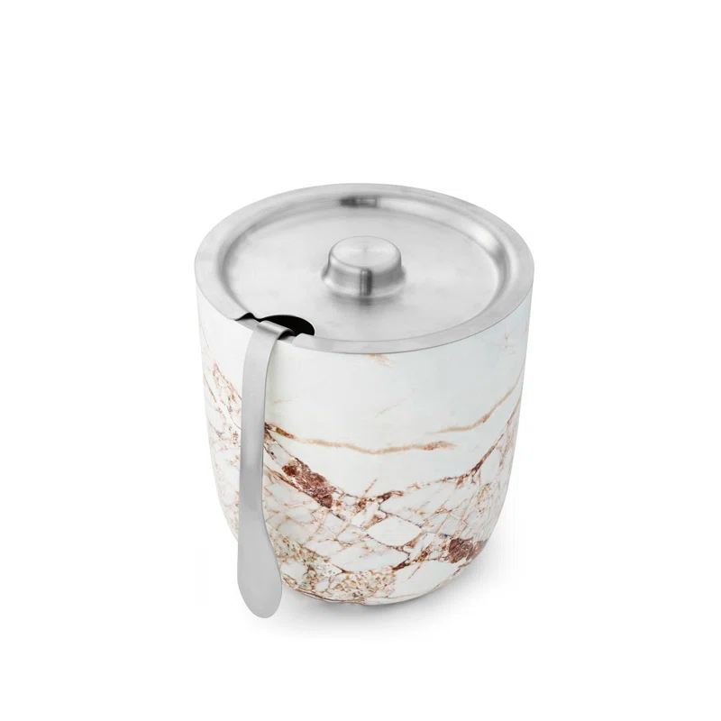 S'well S'well Stainless Steel Ice Bucket with Tongs, 67oz, Calcatta Gold