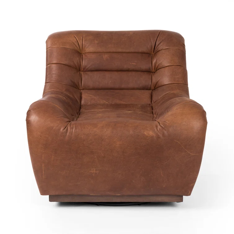 Heirloom Sienna Leather Swivel Lounge Chair with Tufted Back