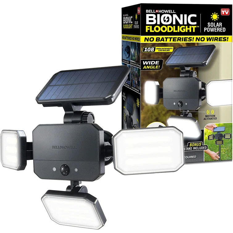 Bell + Howell Bell+Howell Bionic Solar Powered Floodlight with Remote Control, Wide Angle and Motion Activated