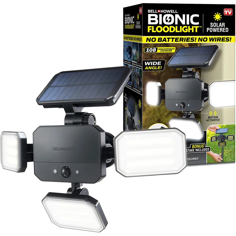Bell + Howell Bell+Howell Bionic Solar Powered Floodlight with Remote Control, Wide Angle and Motion Activated