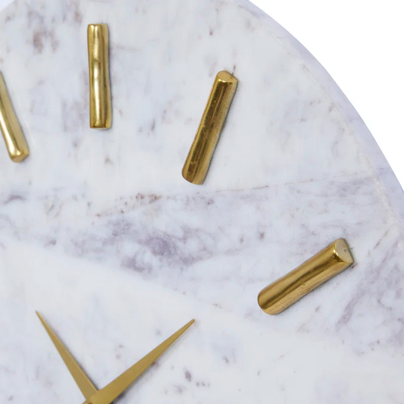 CosmoLiving by Cosmopolitan Marble Decorative Wall Clock with Gold Metal Accents