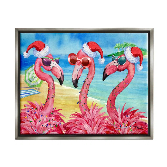 Stupell Industries " Holiday Lights Flamingos Beach " by Paul Brent