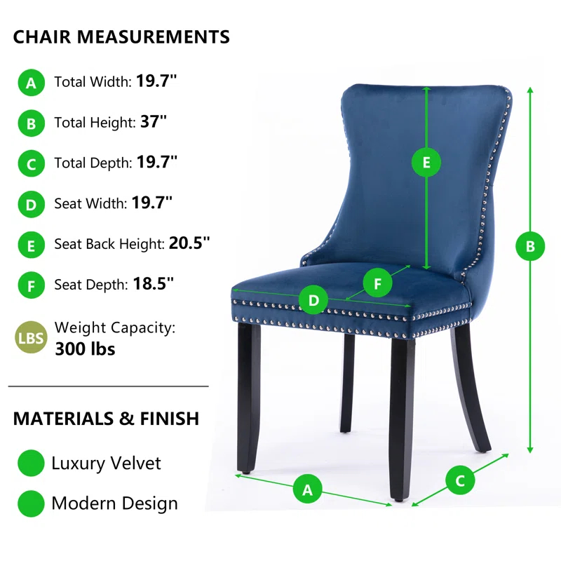Velvet Upholstered Wing Back Dining Chair (Set of 6)