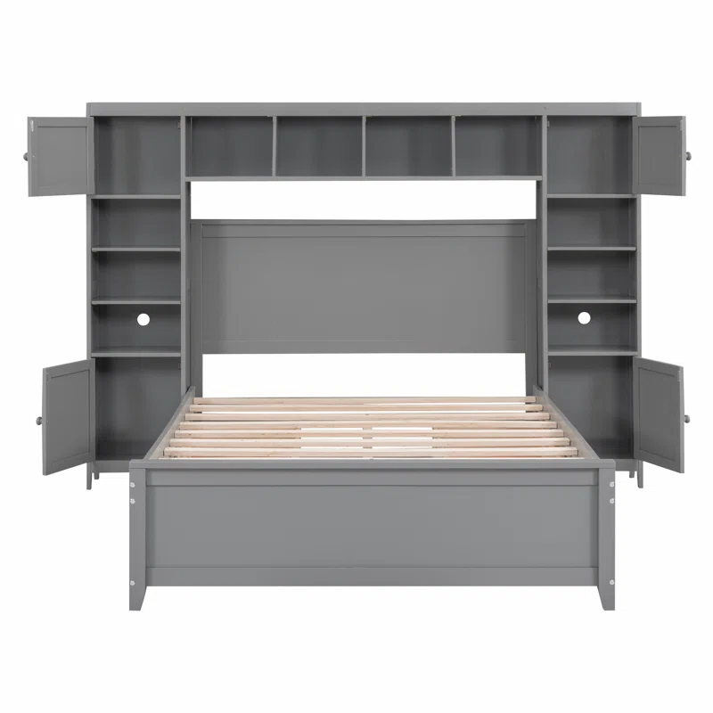 Red Barrel Studio® Full Size Wooden Bed With All-in-One Cabinet and Shelf