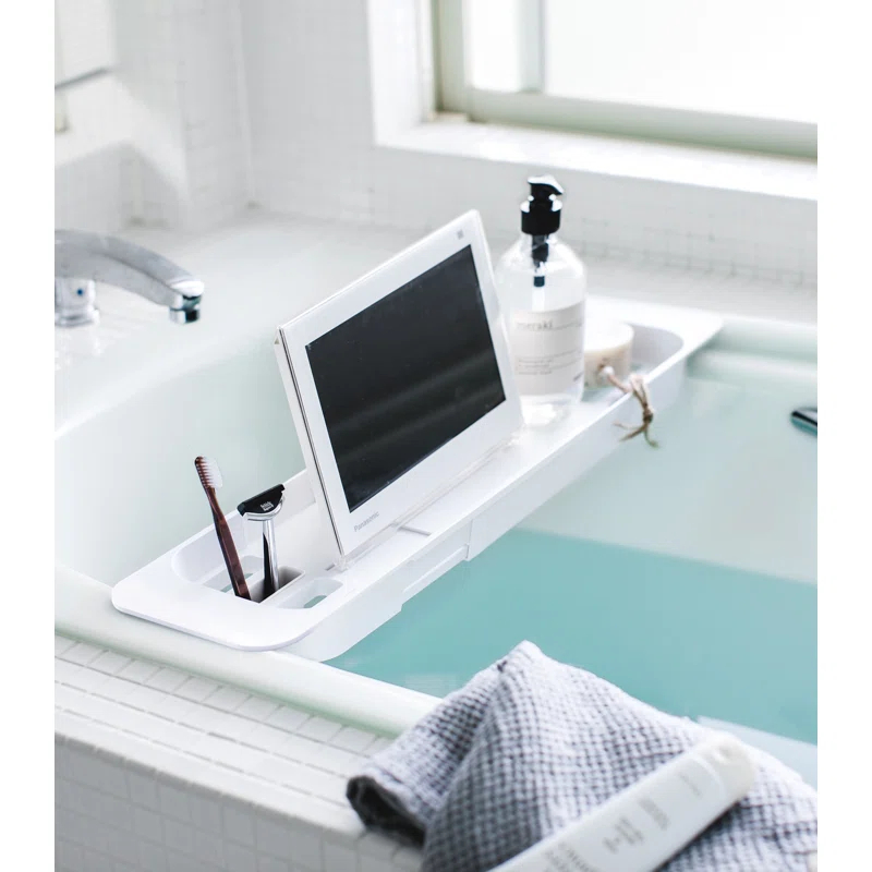 Yamazaki Home Tower Yamazaki Home Expandable Bathtub Caddy - Bathroom Tray Table Holder, 1.77" Height