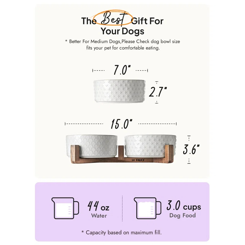 7 Inches Dog Food and Water Bowl