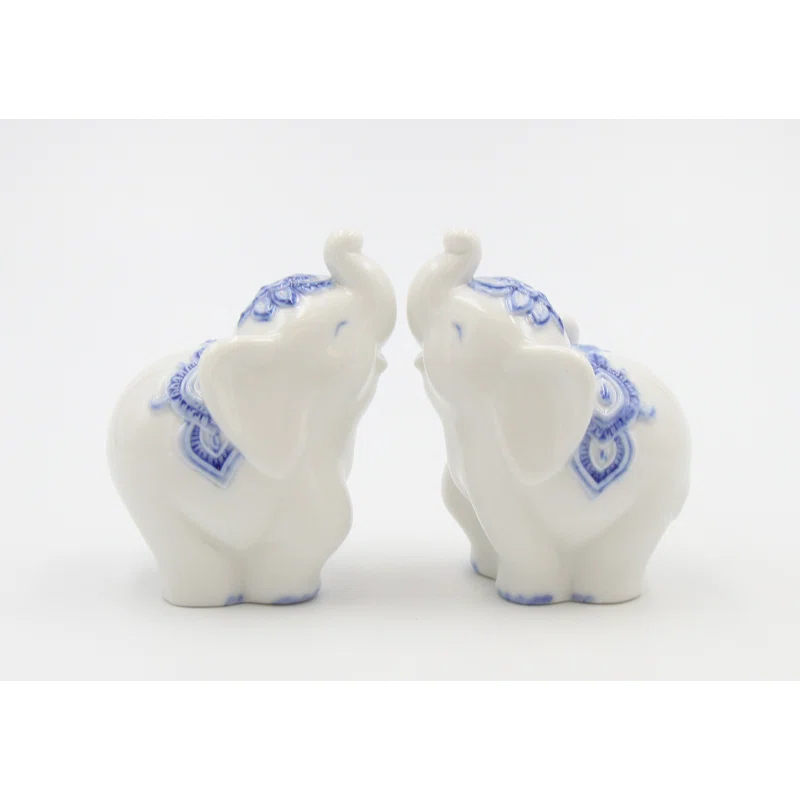 Cosmos Gifts Blue Print Elephant Salt and Pepper Shaker Set (Set of 2)