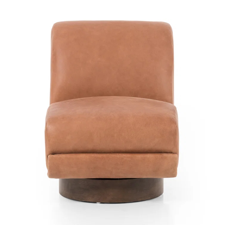 Heirloom Black Top Grain Leather Swivel Slipper Chair