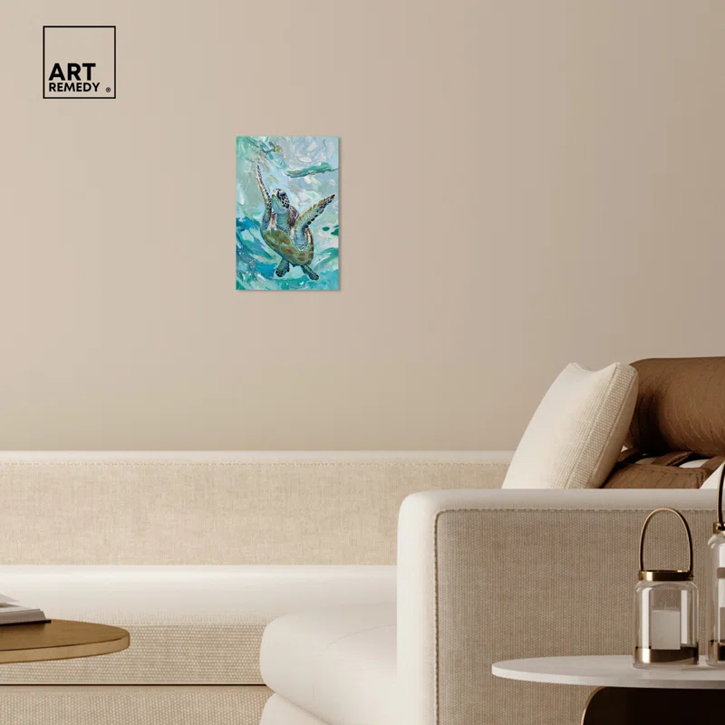 Art Remedy Art Remedy Serene Turtle Framed Colorful Coastal 1 Piece Canvas Wall Art 57715