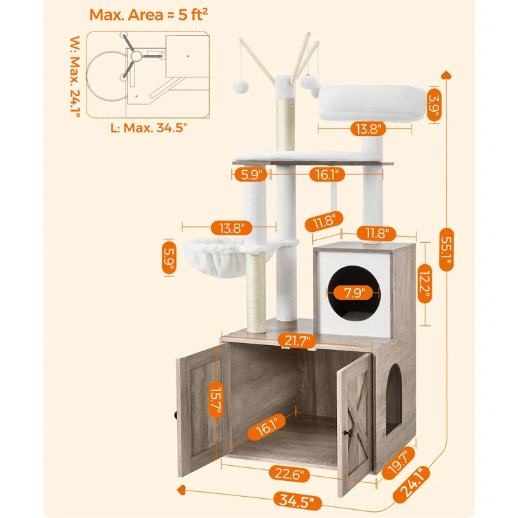 Archie & Oscar™ 55.1" Cat Tree with Litter Box Enclosure