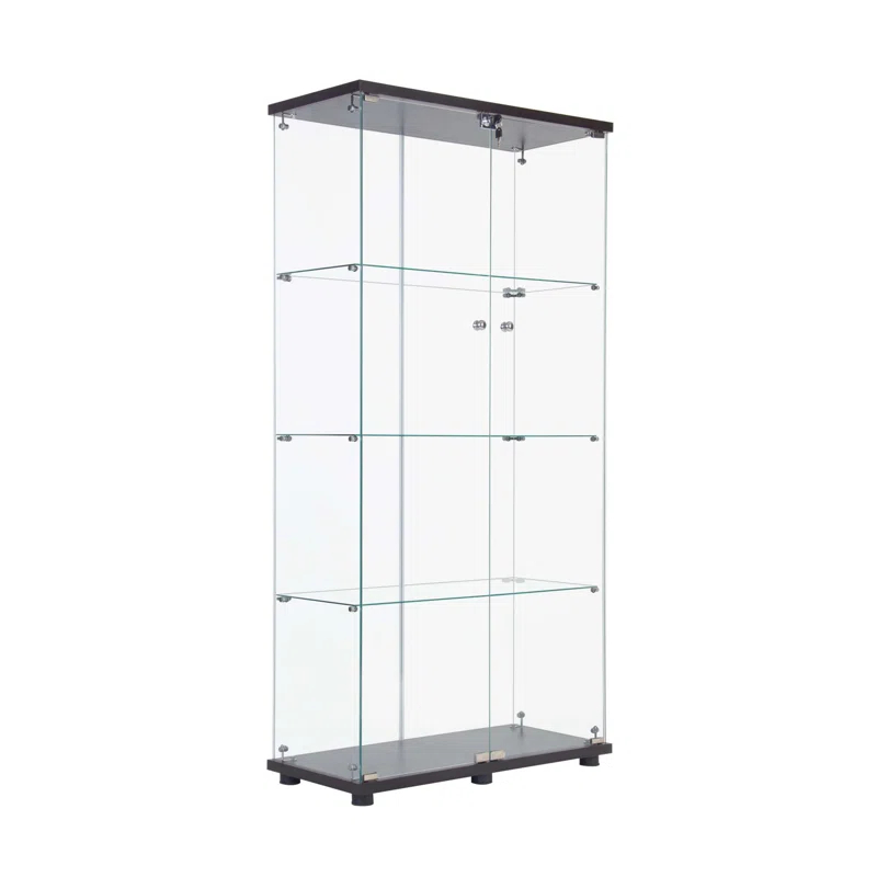 Latitude Run® LED Strip Light Two Door Glass Cabinet Glass Display Cabinet With 4 Shelves
