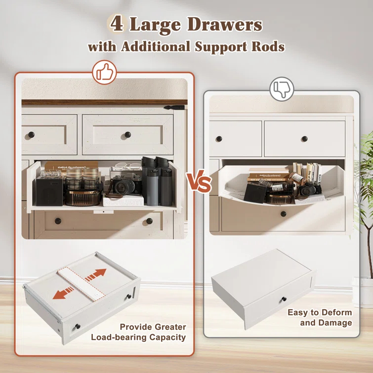 Gracie Oaks Wood Dresser For Bedroom With 7 Drawers, Farmhouse Chest Of Drawers