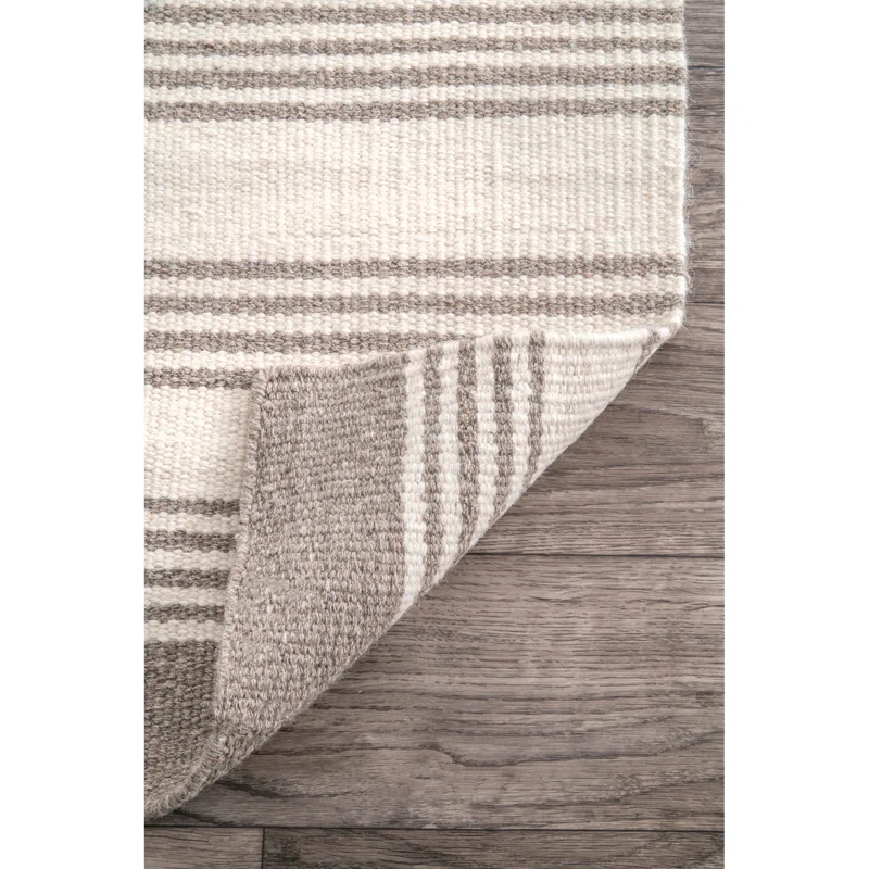 Highland Dunes Striped Cotton/Wool Beige Area Rug